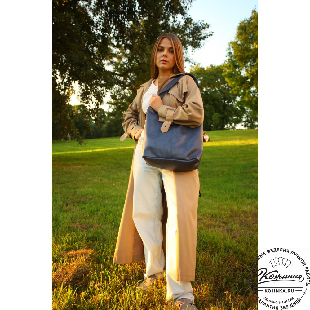 Женская кожаная сумка "Винтаж" (синяя) 